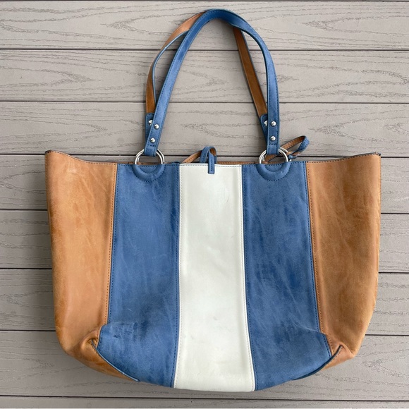 Sydney Love Blue/Brown Colorblock Faux Leather Tote Bag - Picture 4 of 6